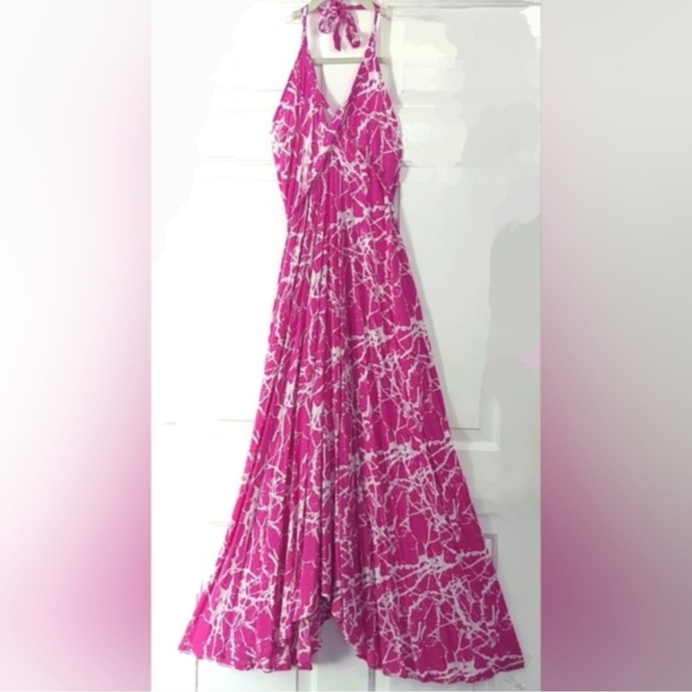 👋 FINAL MARKDOWN CLOSET CLOSING Maxi Halter Dress Pink & White Sundress Swim